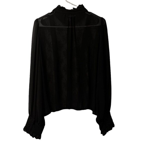 Zara Sheer Lace Black Ruffle Button Blouse Size Large Formal Designer Event City - Picture 2 of 12